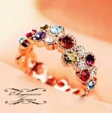 Anel Elegance Multicolor Folheado A Ouro Rosê 18k Swarovski