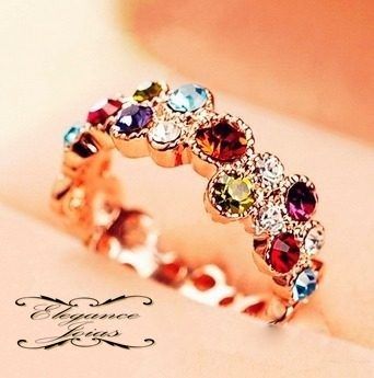 Anel Elegance Multicolor Folheado A Ouro Rosê 18k Swarovski
