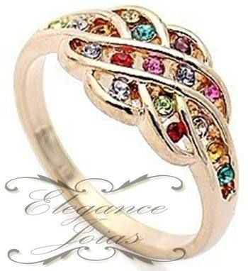 Anel Elegance Multicores Folheado A Ouro Rosê 18k