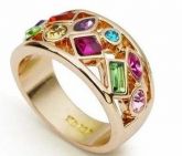 Anel Cristais Swarovski Multicor Folheado A Ouro Rosê 18k